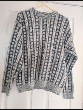 Vintage Atlantic Traders Teal and White Sweater